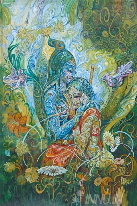 Buy Fine art painting Nature's Krishna & Radha  by Artist Unknown Artist