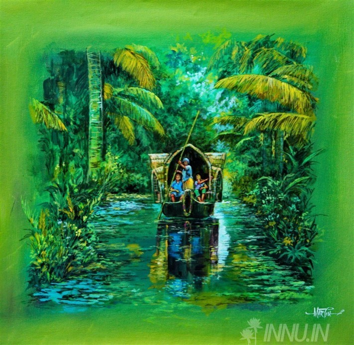 Buy Fine art painting A House Boat in Lake by Artist Unknown Artist