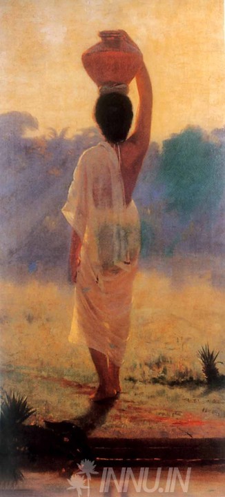 Buy Fine art painting Village Woman Carrying Water Pot by Artist Unknown Artist