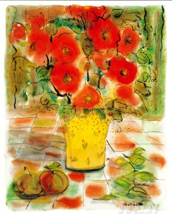 Buy Fine art painting Poppy Flowers & Apples  by Artist Unknown Artist