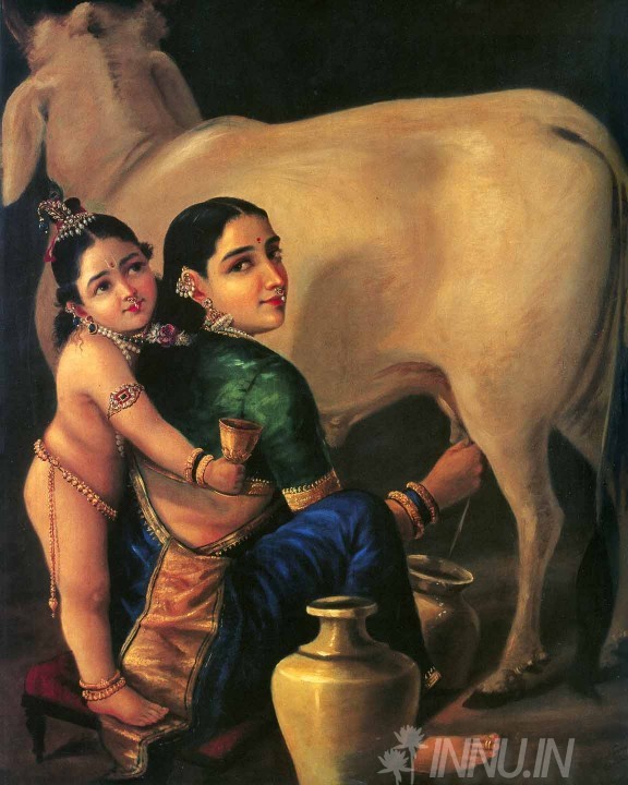 Buy Fine art painting Yasoda Surrounded by Krishna  by Artist Raja Ravi Varma