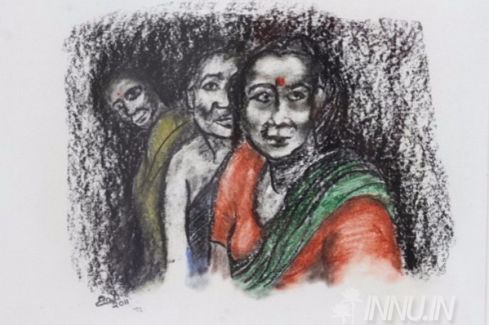 Buy Fine art painting Three Ladies by Artist Usha Ramachandran