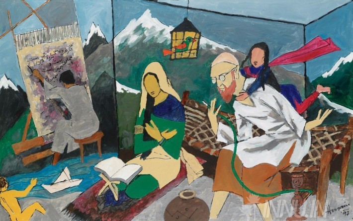 Buy Fine art painting Hussain's Family by Artist M F Husain