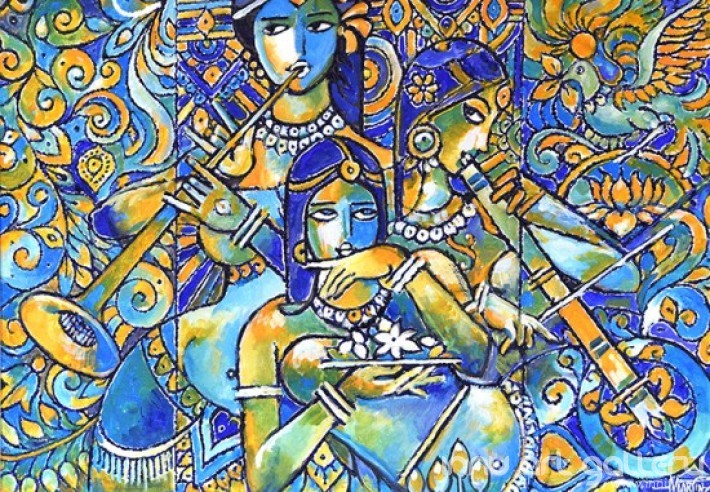 Buy Fine art painting Krishna and Radha Mural by Artist Martin