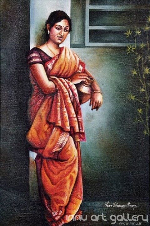Buy Fine art painting Lady with a pot by Artist Hari Kumar
