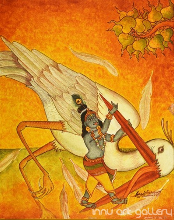 Buy Fine art painting Krishna and Bird by Artist Sreeraj