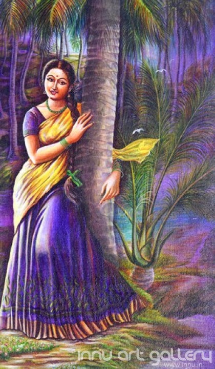 Buy Fine art painting A Lady Standing in the River Bank by Artist Hari Kumar