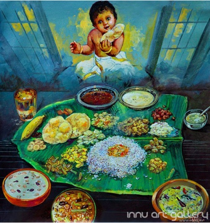 Buy Fine art painting Traditional Kerala Meals by Artist Martin