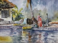 Fine art  - Life Along River 2 by Artist Mopasang Valath