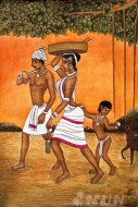 Fine art  - Village family with kid - Mural by Artist 