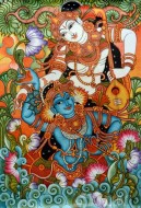 Fine art  - Krishnan and Radha with Thamburu by Artist 