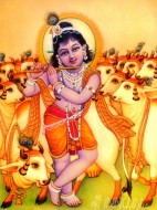 Fine art  - Lord Krishna with flute by Artist 