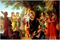 Fine art  - Krishna and Radha with Gopis by Artist 