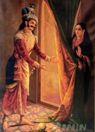 Fine art  - Draupadi being harassed by Kirata  by Artist Raja Ravi Varma