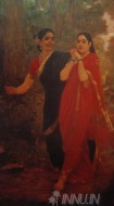 Fine art  - Draupadi taken to forest by Simhika, who plans to kill her by Artist Raja Ravi Varma