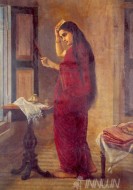 Fine art  - The Lady with a Mirror  by Artist Raja Ravi Varma