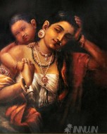 Fine art  - Yashoda and Krishna by Artist Raja Ravi Varma