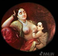 Fine art  - Yesoda breastfeeding Krishna by Artist Raja Ravi Varma