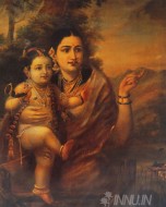 Fine art  - Krishna in the Lap of Mother Yashoda by Artist Raja Ravi Varma