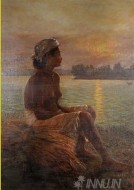 Fine art  - The Reaper - waiting for the ferry by Artist Raja Ravi Varma