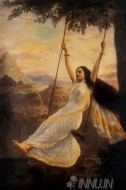 Fine art  - Mohini on a Swing by Artist Raja Ravi Varma