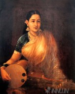 Fine art  - Lady Playing Swarbat by Artist Raja Ravi Varma