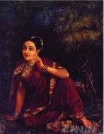 Fine art  - Radha Waiting for Krishna 2 by Artist Raja Ravi Varma