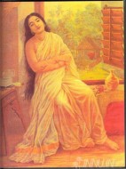 Fine art  - Lady sitting by the window by Artist Raja Ravi Varma