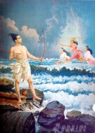 Fine art  - Sri Rama Vanquishing the Sea by Artist Raja Ravi Varma