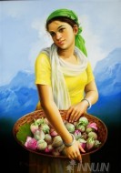 Fine art  - Lady Holding Flowers by Artist Mahendran