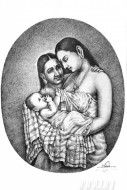 Fine art  - Mother and child pensketch by Artist Mahesh