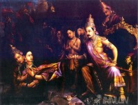 Fine art  - Sita taken by Goddess Earth by Artist Raja Ravi Varma