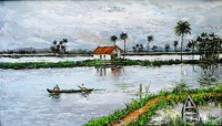 Fine art  - A village boat in backwaters by Artist Martin