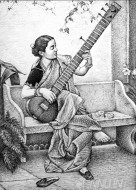 Fine art  - A Lady Playing Sitar by Artist 