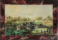 Fine art  - Children are Playing in Pond by Artist 