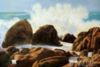 Fine art  - Waves Crashing on Rocks  by Artist 