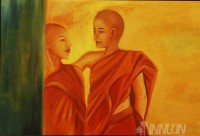 Fine art  - Buddhist Boys by Artist Babitha Marina Justin