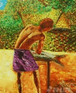 Fine art  - Fisherman at Vellayani by Artist Babitha Marina Justin