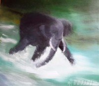 Fine art  - Elephant playing in a river by Artist Usha Ramachandran