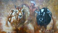 Fine art  - Bull Race by Artist Dinak Divakaran