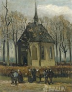 Fine art  - Congregation Leaving the Reformed Church in Nuenen by Artist Vincent Van Gogh