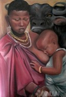 Fine art  - Masai Mother and Child by Artist Anu J Rajan