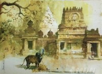 Fine art  - Kailasa Nathar Temple by Artist Shankar Babu