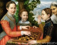 Fine art  - Sisters playing chess by Artist Sofonisba Anguissola